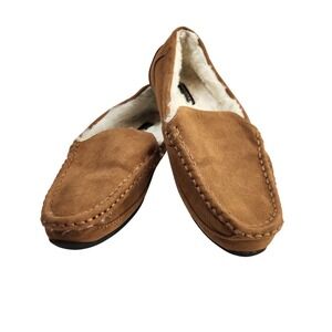 Banana Republic Womens Medium 7-8 Suede‎ Moccasin Slippers Shearling Lined Tan
